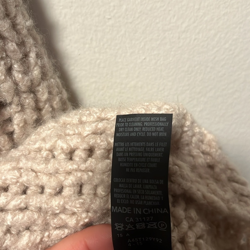 DONNA KARAN Cashmere Open Weave Turtleneck Sleeveless Sweater, Beige,Size Medium - Picture 7 of 9